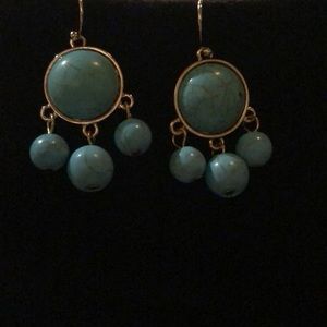 Gold Tone Faux Turquoise Pierced Earrings